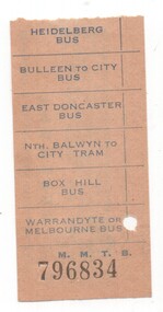 Transfer ticket - used by passengers on MMTB buses