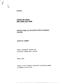 "Upgrade the Trains, Keep Sydney Road Trams - Position Paper on the Upfield Public Transport Corridor"