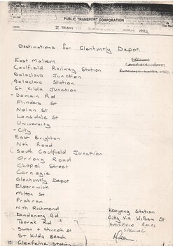 "Destinations for Glenhuntly Depot" and "Malvern Depot"