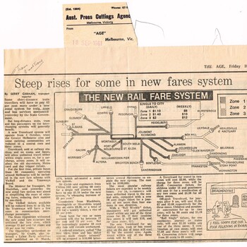 . "Steep rises for some in new fares system",  "Train, tram Fares Shake up - one - ticket travel plan"