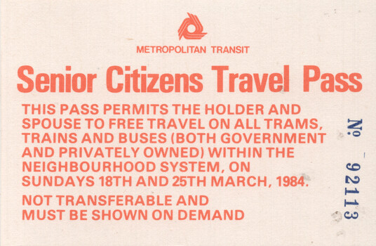 "Senior Citizens Travel Pass"