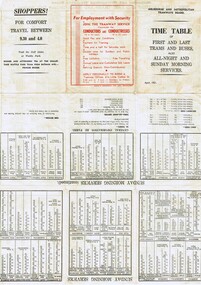 "Timetable of first and last trams and buses also All-night and Sunday morning services"