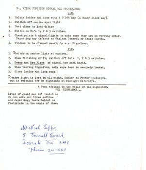"St Kilda Junction Signal Box Procedures"