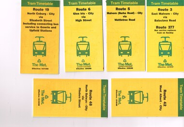 Set of 12 Tram Timetables, produced by The Met
