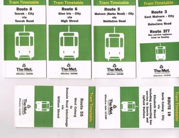 Set of 18 Tram Timetables, produced by The Met