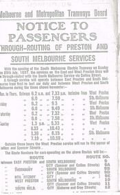 "Notice to Passengers - Through routing of Preston and South Melbourne Services"