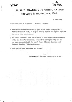 "Information Note to Passengers - Trams No. 138/193"