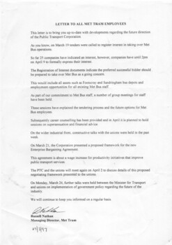 "Letter to all Met Tram Employees"