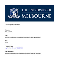 "Notes on the Melbourne Cable Tramway System"