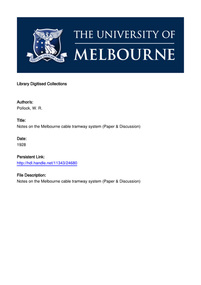 "Notes on the Melbourne Cable Tramway System"