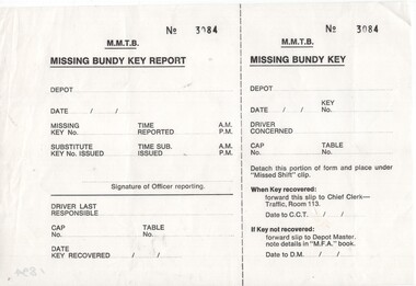 "Missing Bundy Key Report"