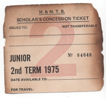 "Scholars' Concession Ticket - Junior 2nd Term 1975"