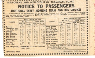"Notice to Passengers Additional Early Morning Tram and Bus Services"