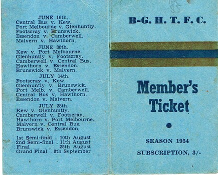 "Brighton-Glenhuntly Tramways Football Club Member's Ticket"