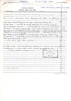 "Control Room Log Sheet"
