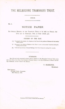 "Notice Papers for 'The Melbourne Tramways Trust' meetings"