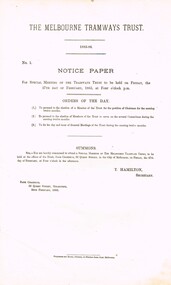 "Notice Papers for 'The Melbourne Tramways Trust' meetings"