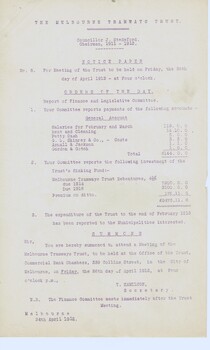 "Notice Papers for 'The Melbourne Tramways Trust' meetings"