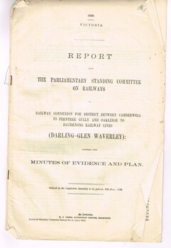 "Report - Darling - Glen Waverley"  and  Outer Eastern Suburbs Connecting Railway, "Proposed Kew to Doncaster Electric Railway Extension", "Keilor and Bulla Districts Connecting Railway", "Proposed Expenditure under railway loan application Act - provision of connecting lines between Glenroy and Albion and Melbourne Goods Yard"