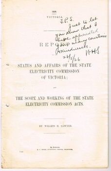 "Report on the Status and Affairs of the State Electricity Commission of Victoria"