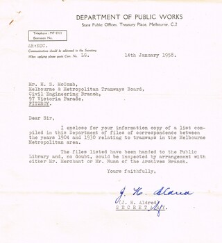 correspondence between the years 1904 and 1930 relating to tramway