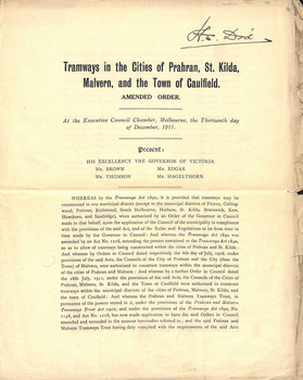 "Tramways in the Cities of Prahran, St Kilda, Malvern and the Town of Caulfield Amended Order"