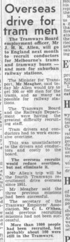 "Overseas drive for tram men"