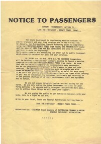 "Notice to Passengers - Support Tram workers' Action to Save the Footscray - Moonee Ponds Trams"