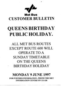 "Customer Bulletin - Queens Birthday Public Holiday"