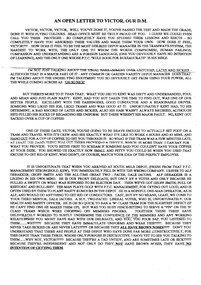 "An Open Letter to Victor, our DM"