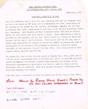 "AETA Z  Tour Bookings (28/6/1975) - First private charter Run"