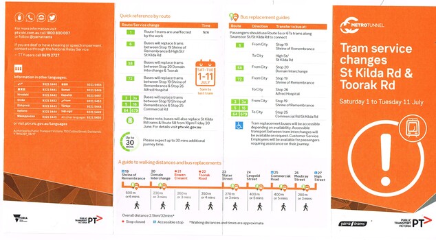 "Tram service changes St Kilda Rd & Toorak Rd"