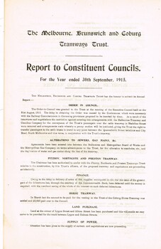 "The Melbourne, Brunswick and Coburg Tramways Trust - Report to Constituent Councils