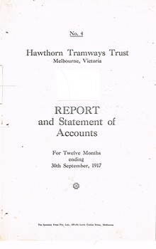 "Hawthorn Tramways Trust - Report and Statement of Accounts