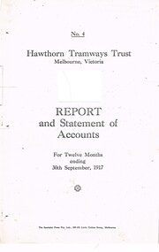 "Hawthorn Tramways Trust - Report and Statement of Accounts