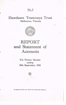 "Hawthorn Tramways Trust - Report and Statement of Accounts