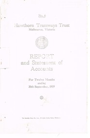 "Hawthorn Tramways Trust - Report and Statement of Accounts