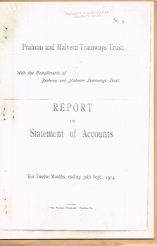 "The Prahran and Malvern Tramways Trust - Report and Statement of Accounts