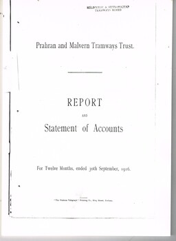The Prahran and Malvern Tramways Trust - Report and Statement of Accounts