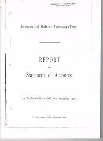 The Prahran and Malvern Tramways Trust - Report and Statement of Accounts
