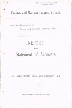 "The Prahran and Malvern Tramways Trust - Report and Statement of Accounts