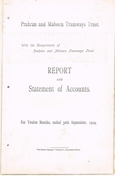 "The Prahran and Malvern Tramways Trust - Report and Statement of Accounts