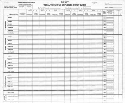 "The Met - Weekly Record of Employees Ticket Outfit"