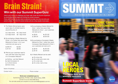 "Summit - News and views for Metcard Retailers - Vol. 1 No. 1, April 2001"