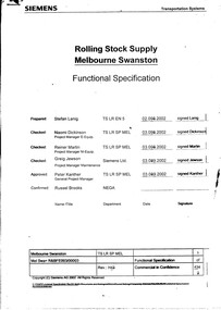 "Rolling stock supply – Melbourne Swanston – Function Specification"