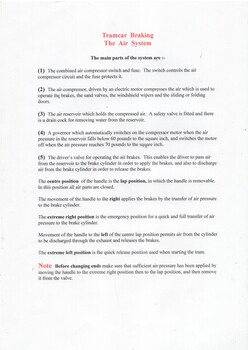 "Emergency Braking Procedures for Tramcars - Two motor Single Truck Trams", "Emergency Braking Procedure for Tramcars - Four motor Bogie Cars (L & W Class trams)", "Tramcar Braking - The Air system", "Brake Valve with Sanding Feature" - (Birney 217), "Malvern Depot Training" - Z1 - Z2 - Z3 class, "Fault Finding"