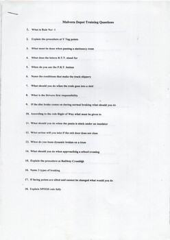 "Malvern Depot Training Questions"