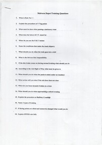 "Malvern Depot Training Questions"