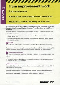 "Tram Improvement work - Power Street and Burwood Road Hawthorn"