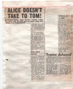 "Alice doesn't take to Tom!" "Tram Depot is down 8" "psst - that may be the checker watching"
